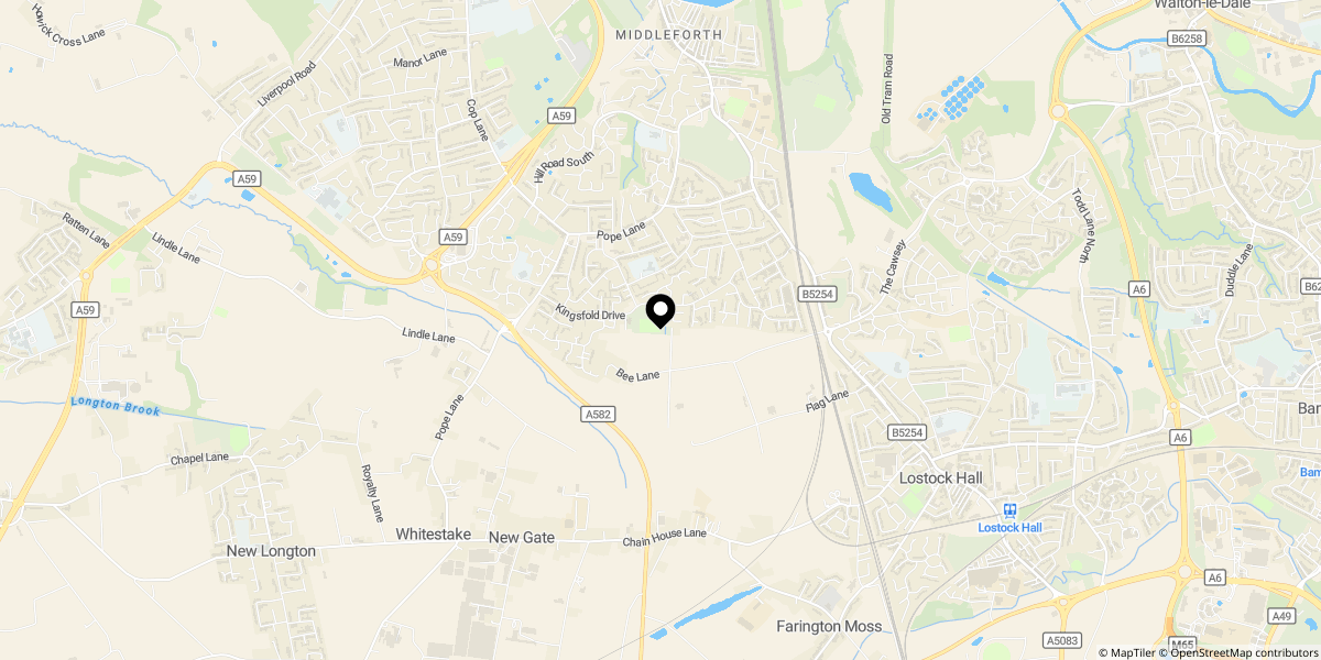 Approximate location of Buckingham Avenue, Penwortham, Preston, PR1 9HG