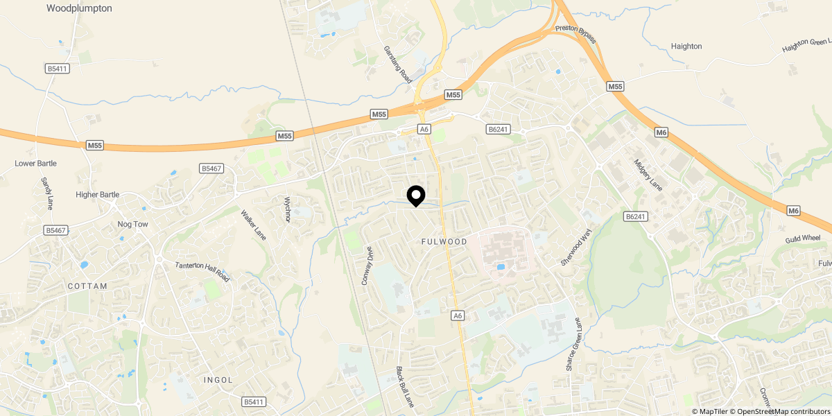 Approximate location of Hurstway, Fulwood, Preston, PR2 9TT