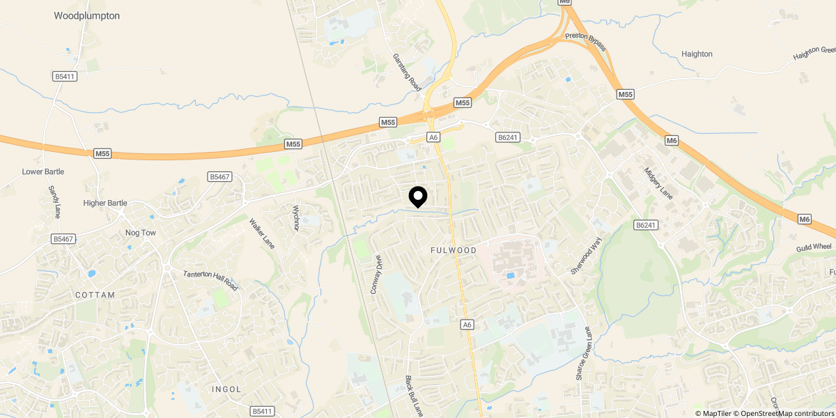 Approximate location of Chestnut Drive, Fulwood, Preston, PR2 9UH