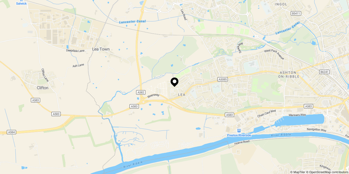 Approximate location of Lady Hey Crescent, Lea, Preston, PR2 1XX