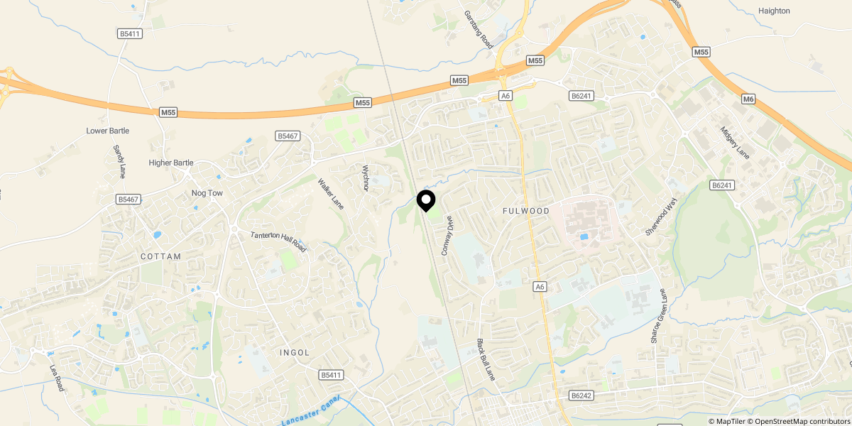 Approximate location of Conway Drive, Fulwood, Preston, PR2 3EP