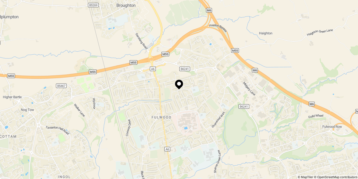 Approximate location of Woodlands Drive, Fulwood, Preston, PR2 9SQ